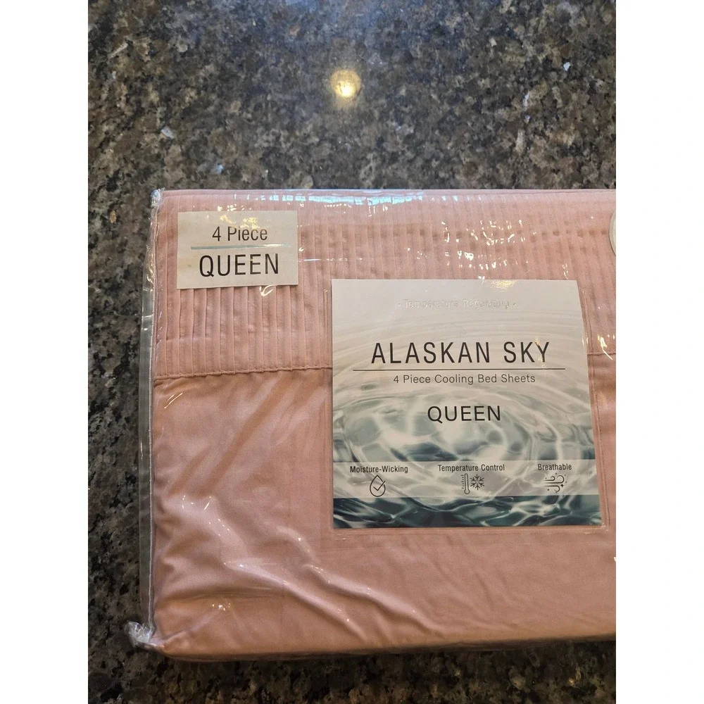 Alaskan Sky Queen Cooling Bed Sheets 4 Piece Set Pink Temperature Regulating NEW